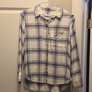 Treasure & Bond Cream and Plaid Boyfriend Shirt XS